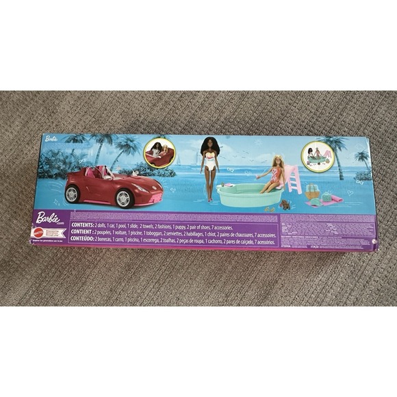 Barbie Playset with 2 Fashion Dolls, Convertible Toy Car & Pool - Picture 4 of 6